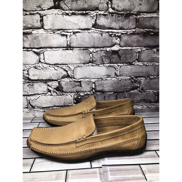 Brown Shoe Bellagio Brown Leather Square Toe Driving Loafers Men 10.5M US/43.5EU - Picture 1 of 16